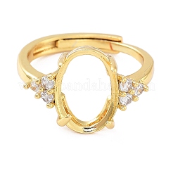 Rack Plating Oval Brass Micro Pave Cubic Zirconia Adjustable Solitaire Ring Components&nbsp;KK-Q819-03G