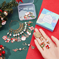 Christmas Theme Alloy Enamel Rhinestone Pendant Locking Stitch Markers&nbsp;HJEW-SC00001