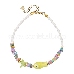 Ocean Handmade Porcelain Fish & Starfish Synthetic Turquoise & Dyed Natural Shell Beaded Anklets for Women&nbsp;AJEW-AN00856