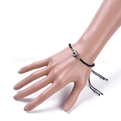Skull Adjustable Brass Nylon Thread Braided Bracelets&nbsp;BJEW-JB04984-03