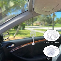 2Pcs 201 Stainless Steel Tree of Life Shape & Rainbow Crystal Glass Hanging Suncatcher&nbsp;HJEW-TA00446