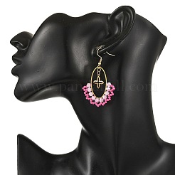 Oval Brass & 304 Stainless Steel Dangle Earrings&nbsp;EJEW-MZ00799-02