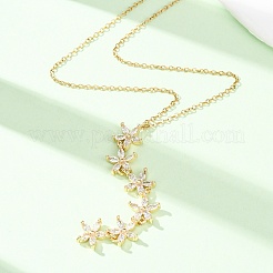 Brass Crystal Rhinestone 5 Flower Y Pendant 201 Stainless Steel Chain Necklaces for Women&nbsp;NJEW-C110-01G