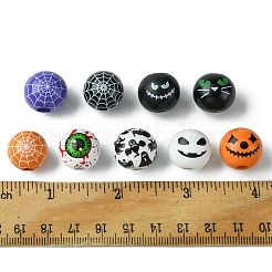45Pcs 9 Colors Printed Round Wood European Beads&nbsp;WOOD-FS0001-21