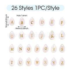 26Pcs 26 Styles Natural Shell Teardrop Charms with Golden Tone Metal Letter Slices&nbsp;SHEL-TAC0004-02