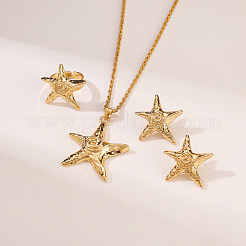 Starfish Alloy Pendant Necklace & Stud Earring & Ring Sets for Women&nbsp;FS-WG0D5F4-03