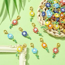 50Pcs 5 Colors Flower Glass Seed Bead Pendant Decorations&nbsp;HJEW-CJ0001-09
