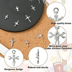 8Pcs 8 Styles Brass Micro Pave Clear Cubic Zirconia Charms&nbsp;KK-CJ0004-22