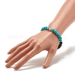 Round Synthetic Turquoise & Natural Lava Rock Stretch Bracelet&nbsp;BJEW-JB07470-03