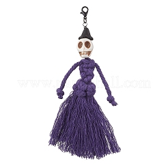 Halloween Cotton Threads Tassel & Synthetic Turquoise Skull Pendant Decorations&nbsp;HJEW-JM03757-02