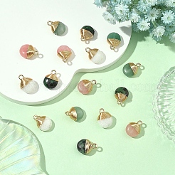 4Pcs 4 Styles Natural White Jade & Green Aventurine & Ruby in Zoisite Flat Round Charms&nbsp;G-YW0002-63