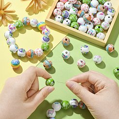 100Pcs 8 Styles Printed Wood European Beads&nbsp;WOOD-CJ0001-84
