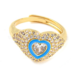 Enamel Heart Adjustable Ring with Clear Cubic Zirconia&nbsp;RJEW-Q781-01G-02
