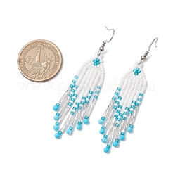 304 Stainless Steel Seed Bead Glass Tassel Dangle Earrings&nbsp;EJEW-MZ00432-02