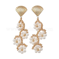 Flower Glass Seed Beaded Stud Dangle Earrings&nbsp;EJEW-MZ00774