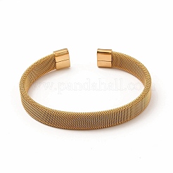 304 Stainless Steel Flat Mesh Chains Shape Open Cuff Bangle for Women&nbsp;BJEW-C0033-06