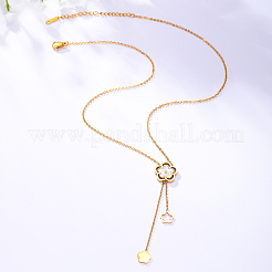 Stainless Steel Pave Shell Flower Tassel Pendant Necklaces for Women&nbsp;PT8035