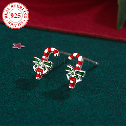 925 Sterling Silver Enamel Candy Cane Stud Earrings&nbsp;FS-WGFA02B-01