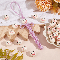 80Pcs Printed Wood European Beads&nbsp;WOOD-PH0002-82