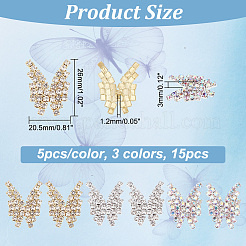 15Pcs 3 Colors 1-Hole Zinc Alloy Rhinestone Shank Buttons&nbsp;FIND-GO0001-08