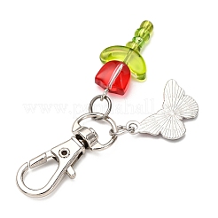 5Pcs Glass Tulip & Alloy Enamel Butterfly Pendant Decorations&nbsp;HJEW-JM04154