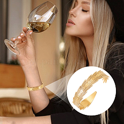 2Pcs 304 Stainless Steel Feather Cuff Bangles&nbsp;BJEW-PH0004-41