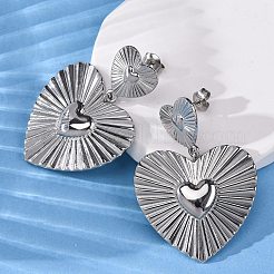 Heart 304 Stainless Steel Dangle Stud Earrings&nbsp;EJEW-Z109-03P