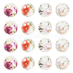 24Pcs 4 Colors Handmade Flower Printed Porcelain Ceramic Beads&nbsp;PORC-TADJ0001-07