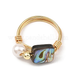 Eco-Friendly Copper Wire with Natural Abalone Shell/Paua Shell Finger Rings&nbsp;RJEW-JR01086-01