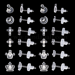 60 Sets 6 Style Crown & Cross & Swan & Vortex Transparent Resin Stud Earrings for Women&nbsp;EJEW-BG0001-02