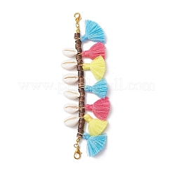 Natural Coconut & Polycotton Tassel & Natural Cowrie Shell Pendant Decorations&nbsp;HJEW-JM03666
