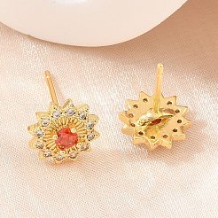 Brass Micro Pave Cubic Zirconia Stud Earrings for Women&nbsp;KK-A305-04G-01