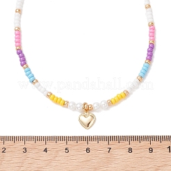 Valentine's Day 304 Stainless Steel Heart Pendant Glass Seed Beaded Necklaces for Women&nbsp;NJEW-MZ00146-02