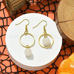Natural White Jade Pumpkin with Ring Dangle Earrings&nbsp;EJEW-JE05509-02