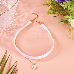 Alloy Enamel Letter Pendant Single Face White Velvet Ribbon & Brass Chain Double Layered Choker Necklaces&nbsp;NJEW-TAC0036