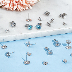 84Pcs 6 Style 201 Stainless Steel Stud Earring Findings&nbsp;STAS-UN0057-42