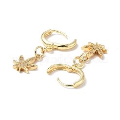 Clear Cubic Zirconia Maple Leaf Dangle Hoop Earrings&nbsp;EJEW-B017-01G