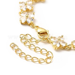 Clear Cubic Zirconia Clover Link Chain Bracelet&nbsp;BJEW-A132-15G