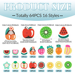 64Pcs 16 Styles Fruit & Vegetable Theme Handmade Polymer Clay Beads&nbsp;CLAY-TADJ0001-11