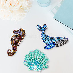 3Pcs 3 Styles Ocean Polyester and Plastic Beading Applqiues&nbsp;PATC-GF0001-92