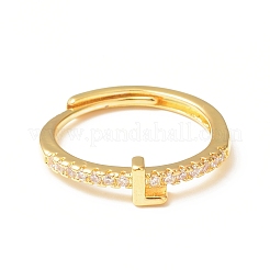 Clear Cubic Zirconia Initial Letter Adjustable Ring&nbsp;RJEW-C052-01G-L