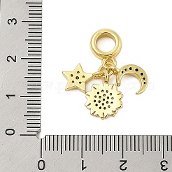 Rack Plating Brass Micro Pave Clear & Black Cubic Zirconia European Dangle Charms&nbsp;KK-Z074-65G