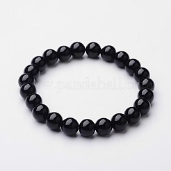 Natural Dyed & Heated Black Agate Round Beaded Stretch Bracelets&nbsp;BJEW-F203-09