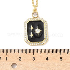 Brass Micro Pave Clear Cubic Zirconia Enamel Rectangle Pendant Necklaces for Women&nbsp;NJEW-S449-03B-G