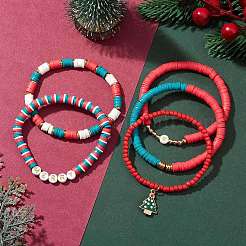 5Pcs 5 Styles Christmas Handmade Polymer Clay Beaded Stretch Bracelets Sets&nbsp;BJEW-TA00489