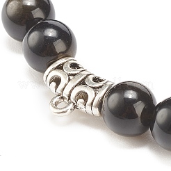 Natural Golden Sheen Obsidian Stretch Bracelet with Alloy Beads&nbsp;BJEW-JB08017-02