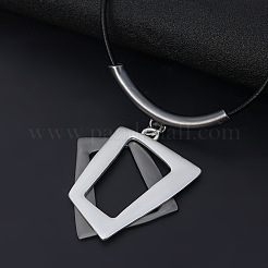 Double Trapezoid Alloy Pendant Black Waxed Cord Necklaces for Women&nbsp;FS-WGAD9CD-01