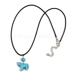 Dyed Synthetic Turquoise Horse Pendant Black Waxed Cord Necklaces&nbsp;NJEW-JN05430-01