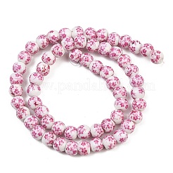 Handmade Flower Printed Porcelain Ceramic Beads Strands&nbsp;PORC-M005-6mm-03