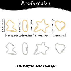 8Pcs 8 Styles 304 Stainless Steel Screw Carabiner Lock Charms&nbsp;AJEW-AN0007-13